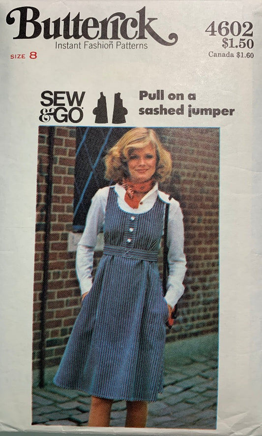 Butterick 4602 Misses' Jumper, Size 8, Cut, Vintage 1970
