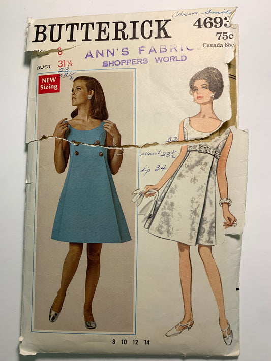 Butterick 4693 Misses' One-Piece Evening Dress, Size 8, Cut, Vintage 1970