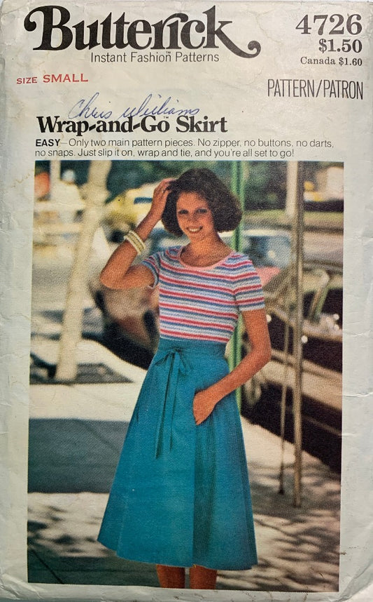Butterick 4726 Misses' Skirt, Size Small Waist 24-25, Cut, Vintage 1970