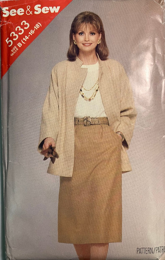 Butterick See & Sew 5333 Misses' Jacket, Skirt, Size 14-18, Uncut, Vintage