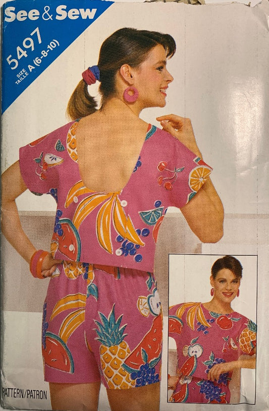 Butterick See & Sew 5497, Misses' Top & Shorts, Size 6-10, Cut, Vintage 1986