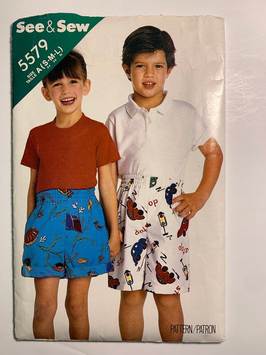 Butterick See & Sew 5579, Children's Shorts, Size S-L, Cut, Vintage 1987