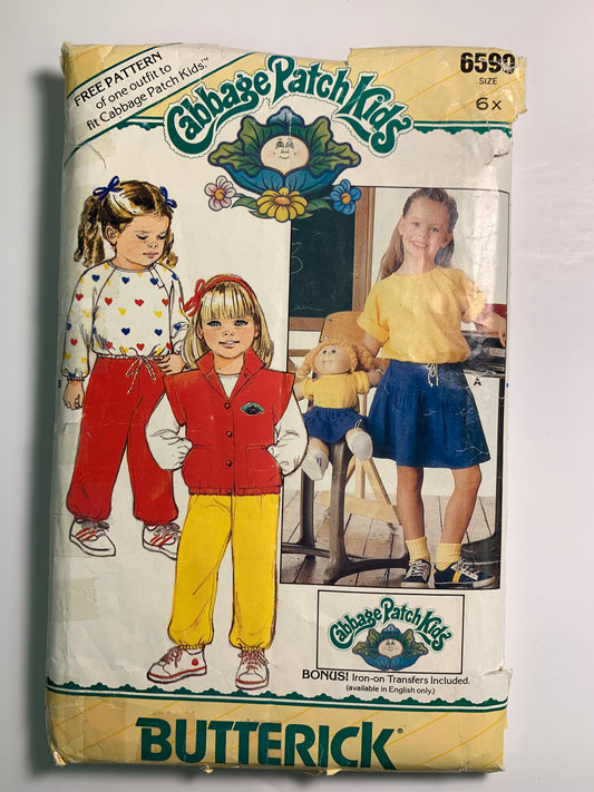 Butterick 6590 Cabbage Patch Kids Children's Vest, Top, Skirt, Pants, Size 6X, Cut, Vintage 1980