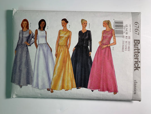 Butterick 6767 Misses' Petite Cardigan, Top, Skirt, Size 12-16, Cut, 2001