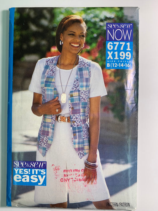 Butterick Sew & Sew 6771 Misses' Vest, Shorts, Size 12-16, Cut, Vintage 1993