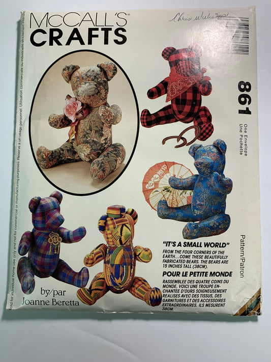 McCall's Crafts 861 Stuffed Bears Six Variations, Vintage 1993