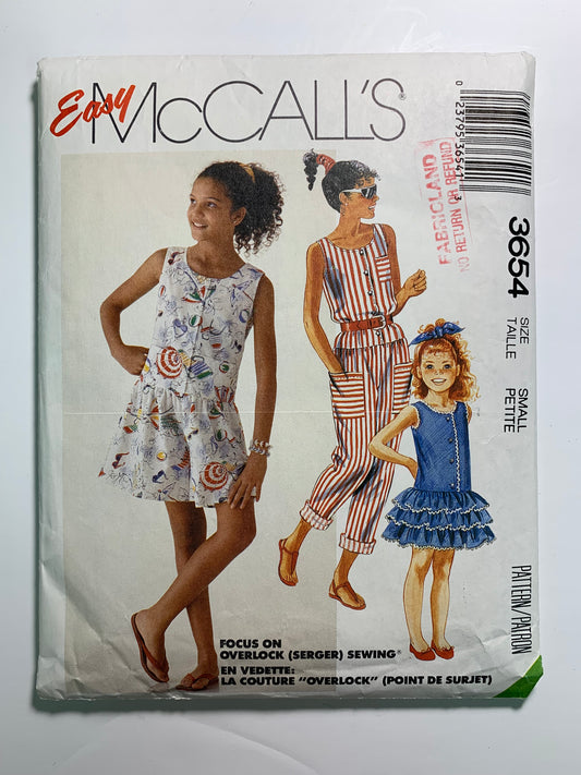 McCall's Girls' Dress, Jumpsuit, Romper, Size 7, Cut, Vintage 1988