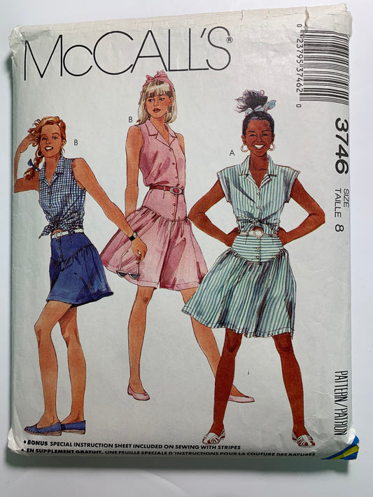 McCall's 3746 Misses' Shirts, Skirt, Culottes, Shorts, Size 8, Cut, Vintage 1988