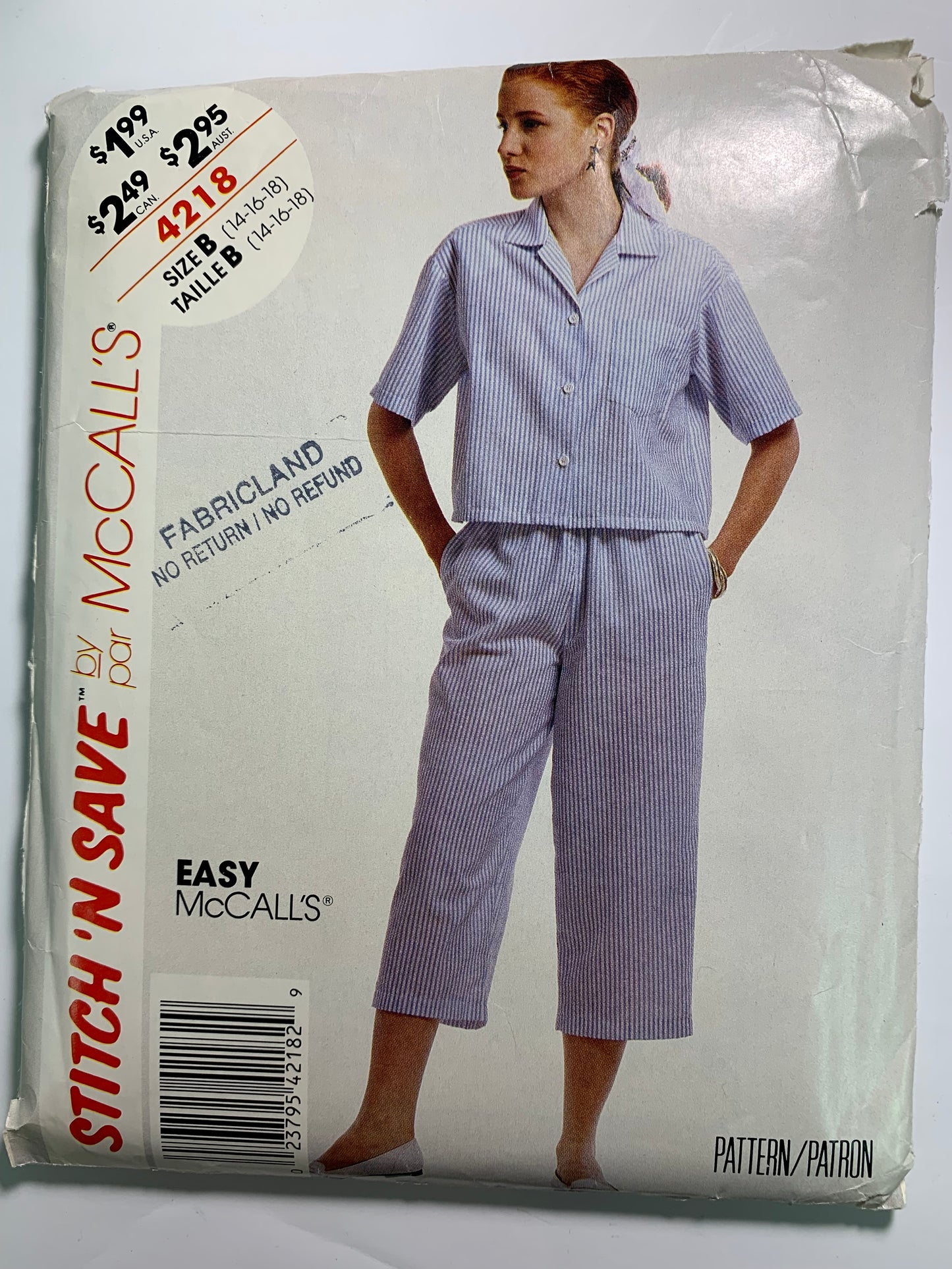 McCall's 4218 Misses' Shirt, Pants, Size 14-18, Cut, Vintage 1989