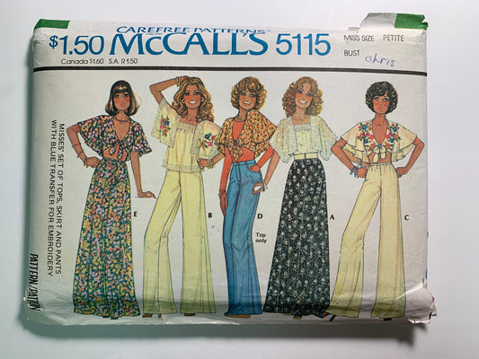 McCall's 5115 MIsses' Tops, Skirt, Pants, Size 6-8, Cut, Vintage 1976