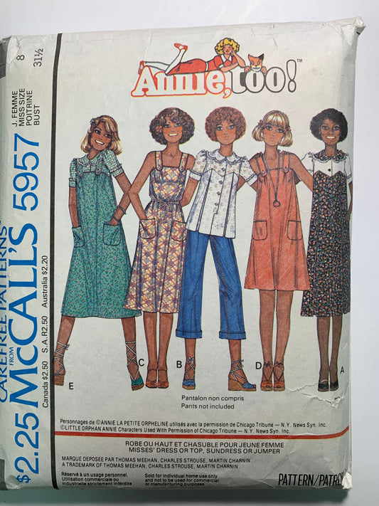 McCall's 5957 Misses' Dress, Top, Sundress, Jumper, Size 8, Cut, Vintage 1978