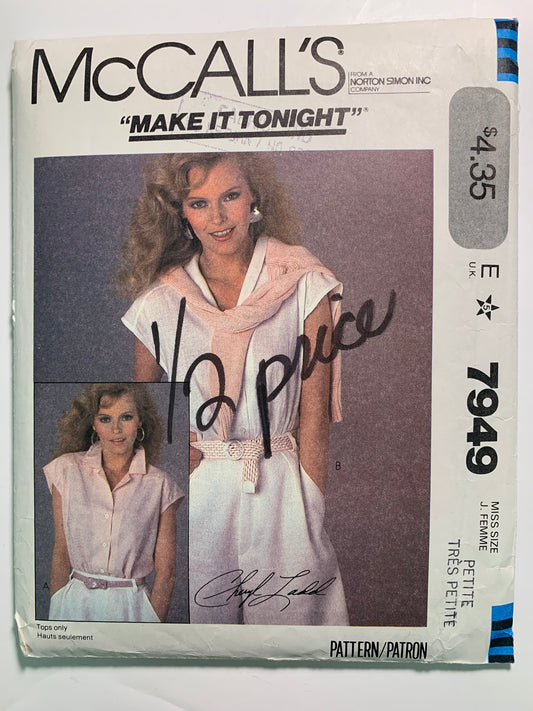 McCall's 7949 Misses' Top, Size 6-8, Cut, Vintage 1982