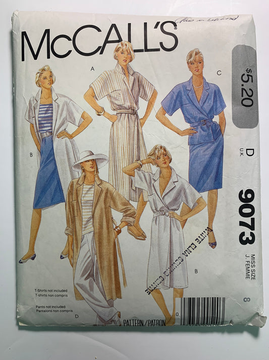 McCall's 9073 Misses' Coat-Dress, Top, Skirt, Belt, Size 8, Cut, Vintage 1984