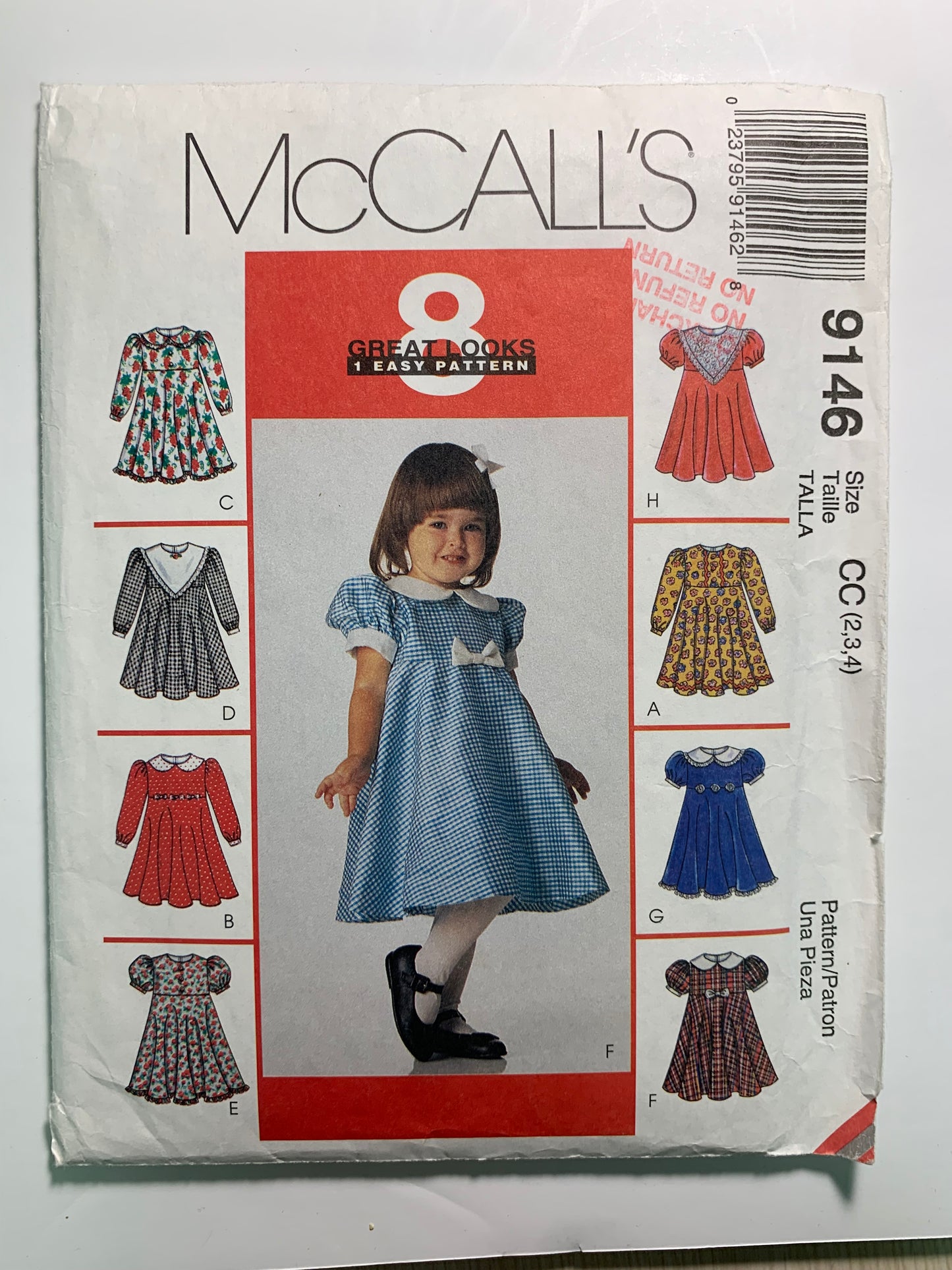 McCall's 9146 Toddlers' Dress, Size 2-4, Cut, Vintage 1997