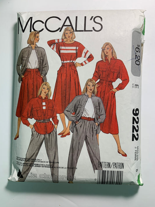 McCall's 9222 Misses' Shirt, Top, Skirt, Pants, Size 8, Cut, Vintage 1984