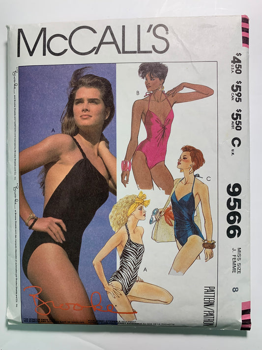 McCall's 9566 Misses' Swimsuits, Cut, Size 8, Vintage 1985