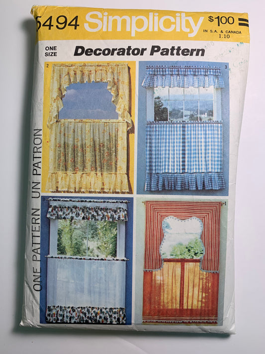 Simplicity Sewing Pattern 5494 Home Decor, Window Coverings, Curtains, Swag, Valance, Ruffles, Tiers, One Size, Cut, Vintage 1972