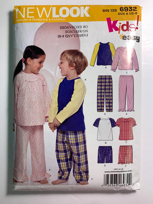 Simplicity New Look 6932 Toddlers', Childrens' Pajamas, Size 1/2-3, Cut, 2009