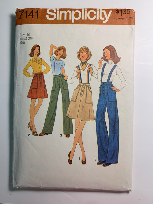 Simplicity 7141 Misses' Skirt, Wide Leg Pants, Size 10, Cut, Vintage 1975
