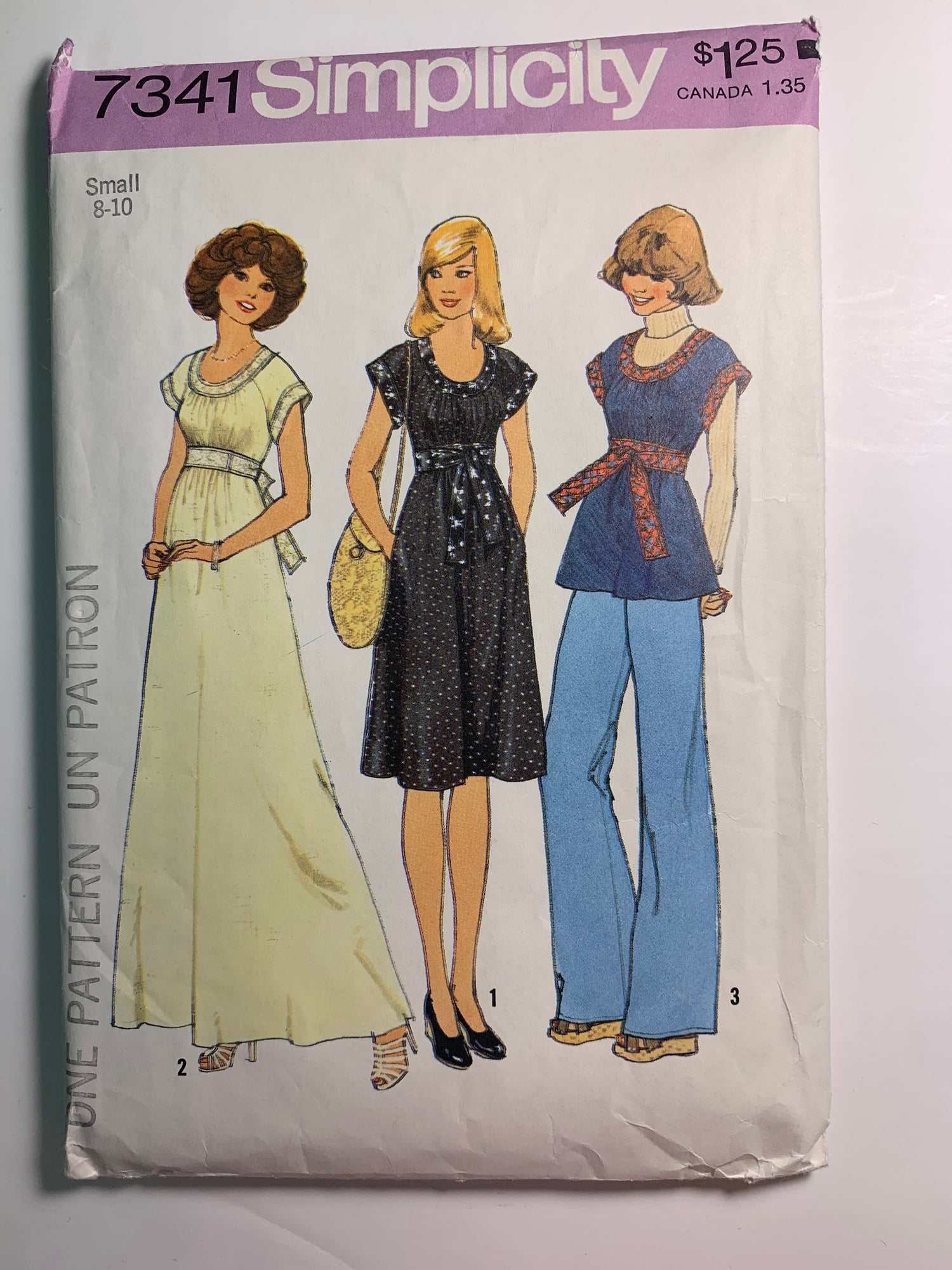 Simplicity 7341 Misses' Dress, Top, Size 8-10, Cut, Vintage 1976