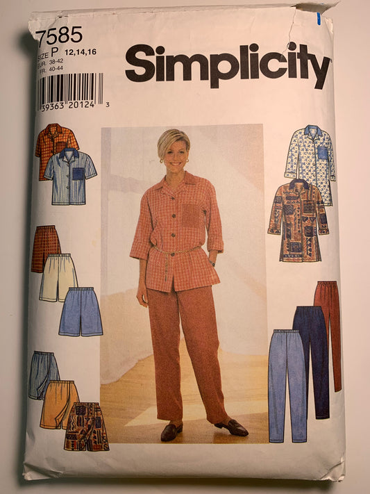 Simplicity 7585 Misses' Blouse, Pants, Shorts, Size 12-16, Cut, Vintage 1997