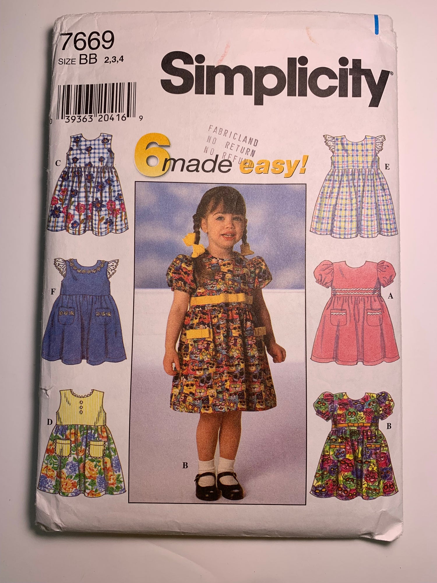 Simplicity 7669 Toddlers' Dress, Size 2-4, Cut, Vintage 1997