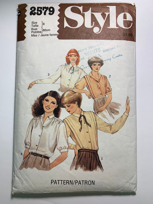 Style 2579 Misses' Blouses, Size 8, Cut, Vintage 1979