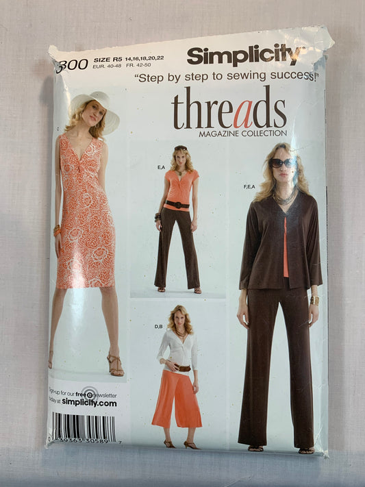 Simplicity Sewing Pattern 3800 Misses' Knit Pants, Gauchos, Jacket, Pockets, Elastic Waist, Long/Short Sleeves, Dress, Top, Size 14-22, Uncut, 2007