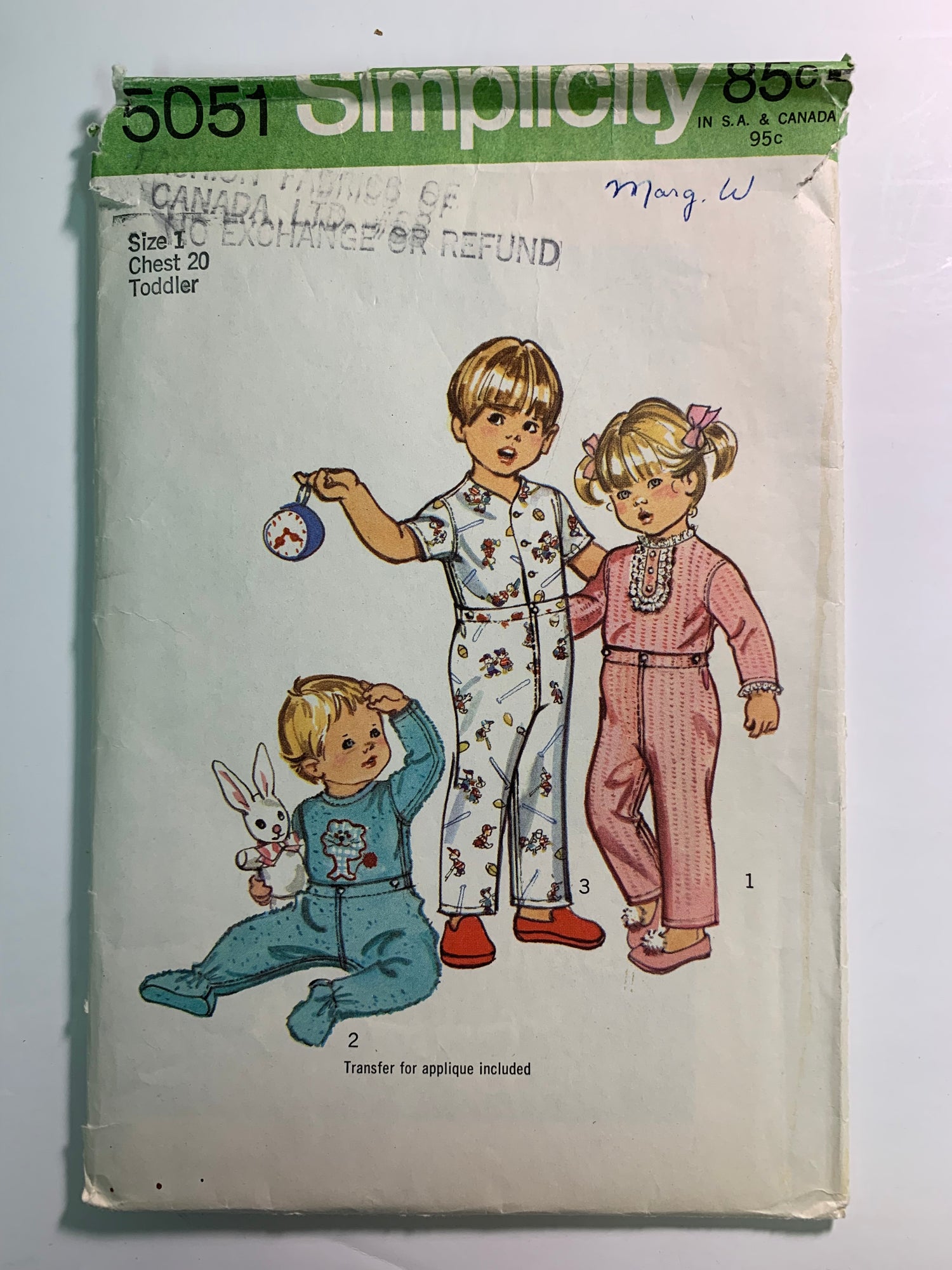 Simplicity 5051 Toddlers' Pajamas, Size 1, Cut, Vintage 1972