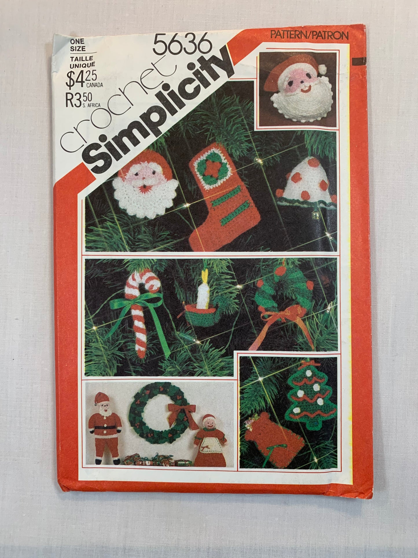 Simplicity Sewing Pattern 5636 Holiday, Crochet Christmas Ornaments, Mr. And Mrs. Santa Dolls, Wreath, Pillow, Bell, Candy Cane, Tree, Uncut, Vintage 1982
