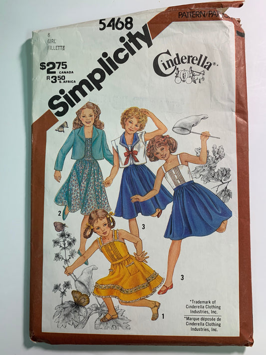 Simplicity 5468 Girls' Sundress, Jacket, Size 8, Cut, Vintage 1982