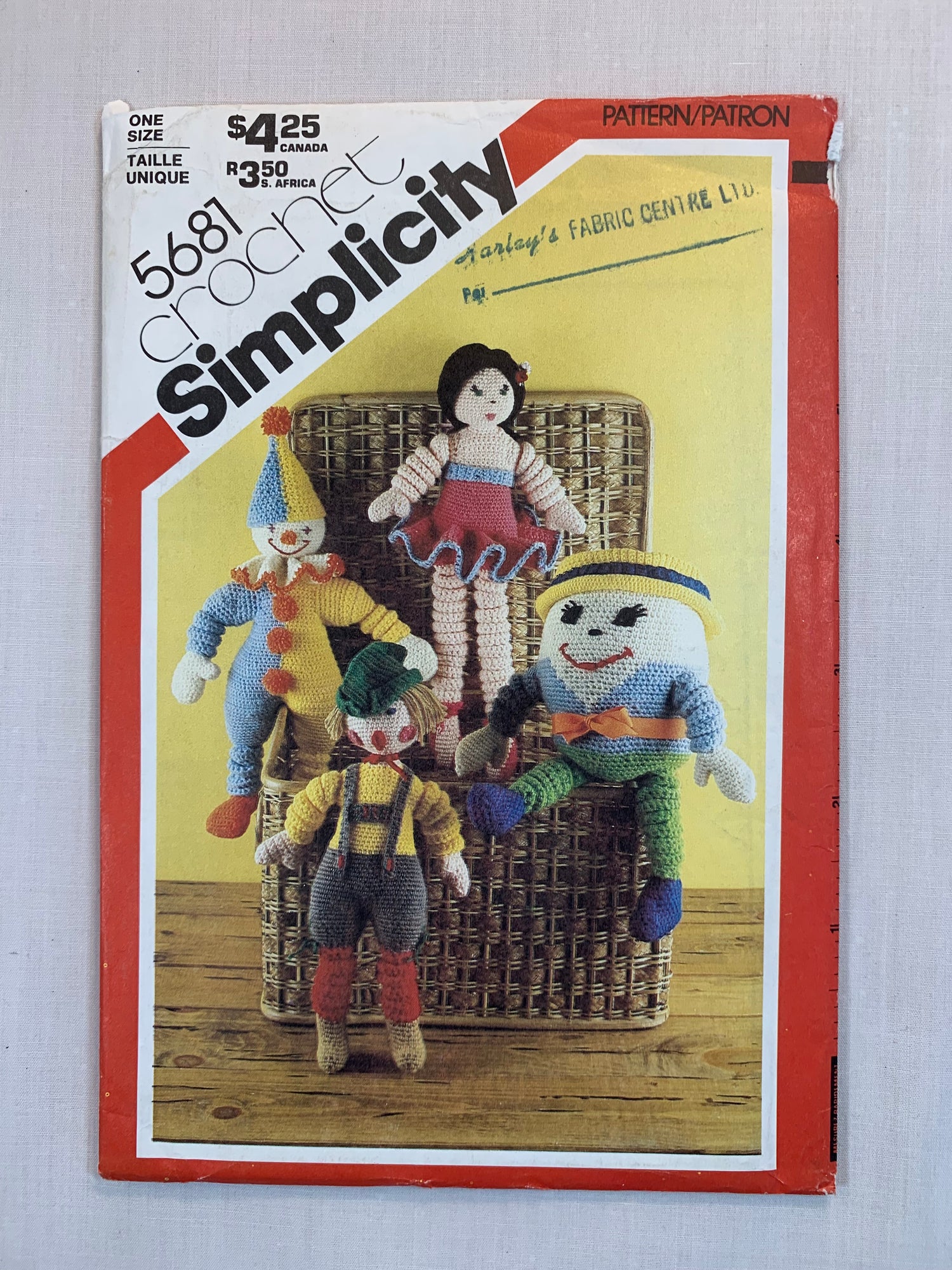 Simplicity Sewing Pattern 5681 Holiday, Crochet Toys, Clown, Ballerina, Alpine Man, Humpty Dumpty, Uncut, Vintage 1982