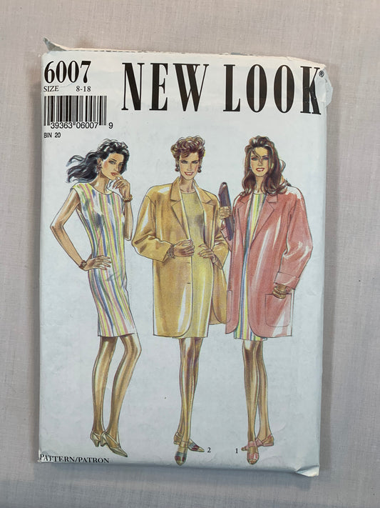 Simplicity New Look Sewing Pattern 6007 Misses' Jacket, Dress, Long Sleeves, Sleeveless, Above Knee Length, Button Front, Darts, Pockets, Collar, Size 8-18, Uncut, 2004