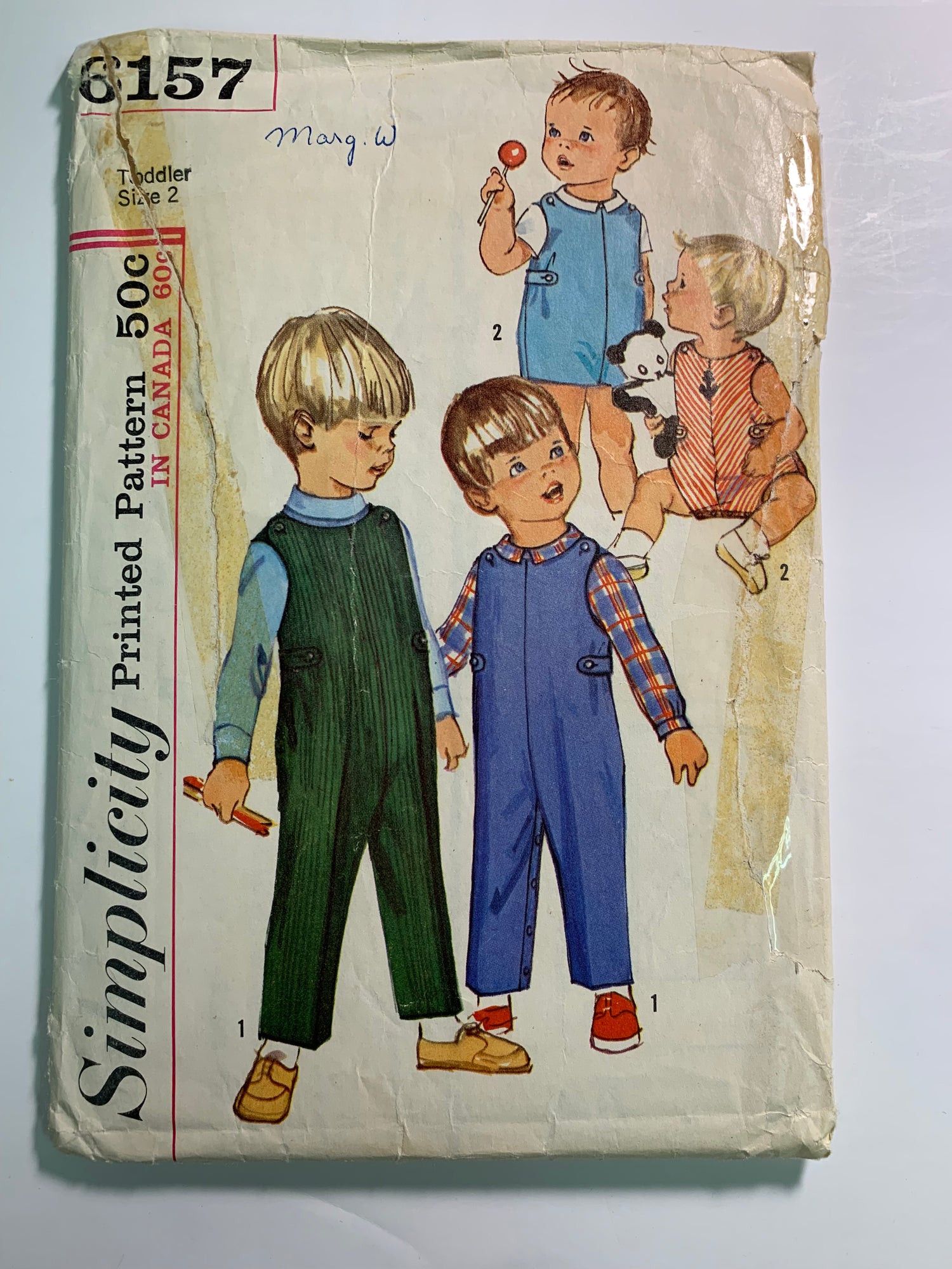 Simplicity 6157 Toddlers' Overalls, Shirt, Size 2, Cut, Vintage 1963