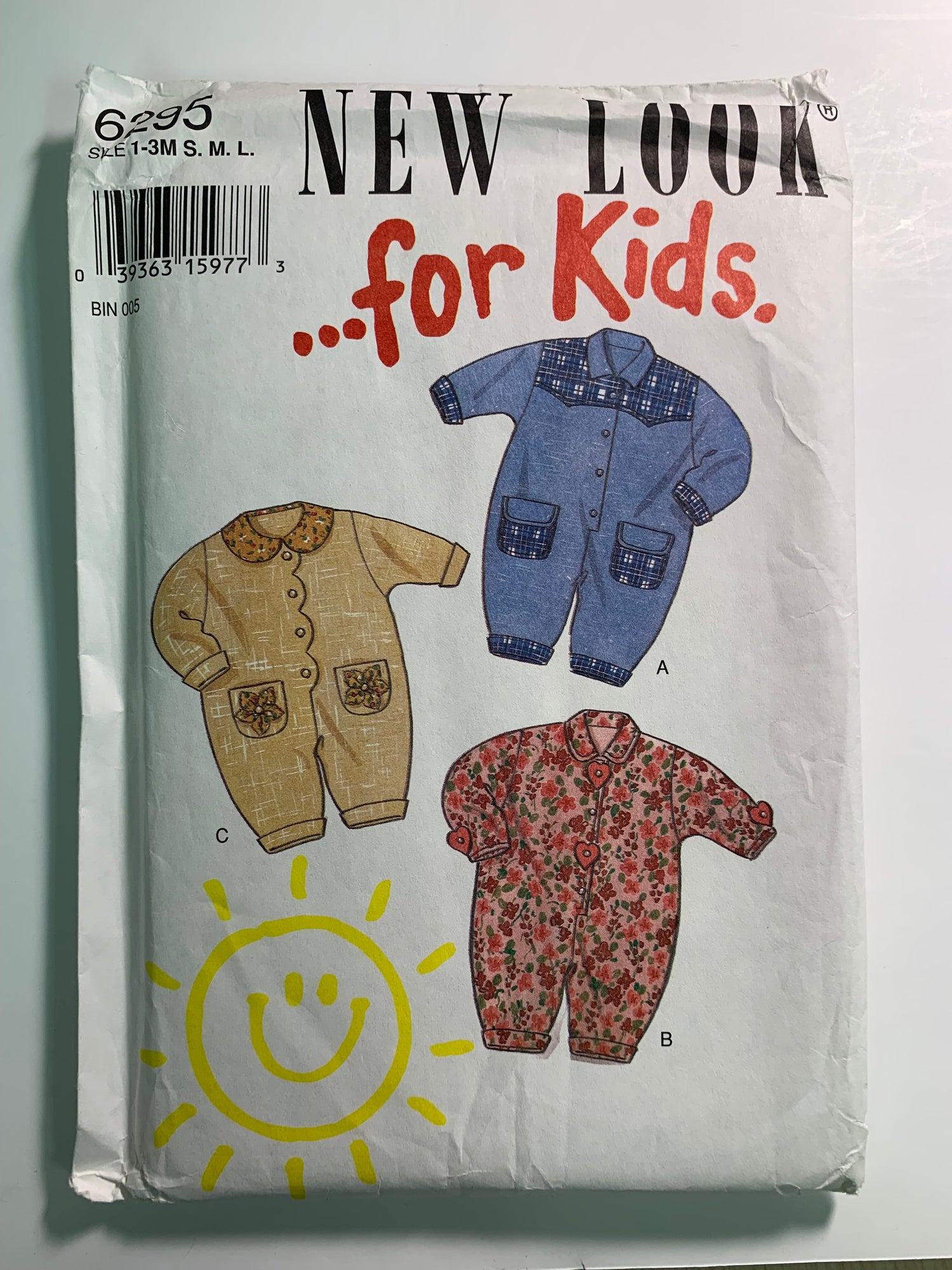 Simplicity New Look 6295 Toddlers' Rompers, Size 1-3 Mths, Uncut, Vintage 1994