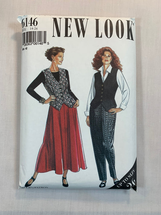 Simplicity New Look Sewing Pattern 6146 Misses' Pants, Tops, Waistcoat, Skirt, Sleeveless, Fly Zipper, Size 14-26, Uncut, 2004