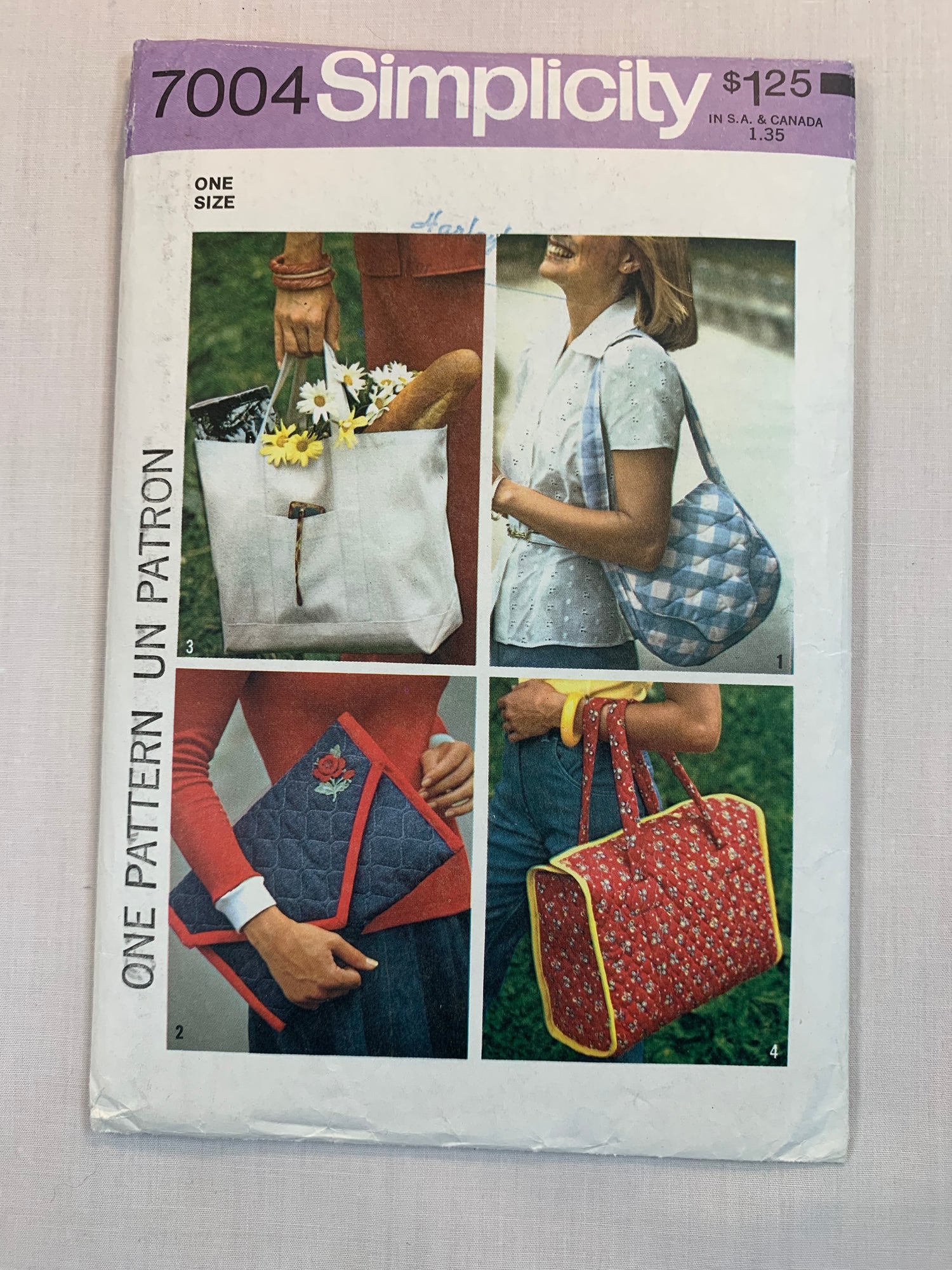 Simplicity Sewing Pattern 7004 Crafts, Shoulder Bags, Grocery, Tote, Purse, Shoulder Straps, Handles, Uncut, Vintage 1975