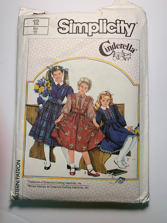 Simplicity 7627 Girls' Skirt, Suspenders, Blouse, Size 12, Cut, Vintage 1986