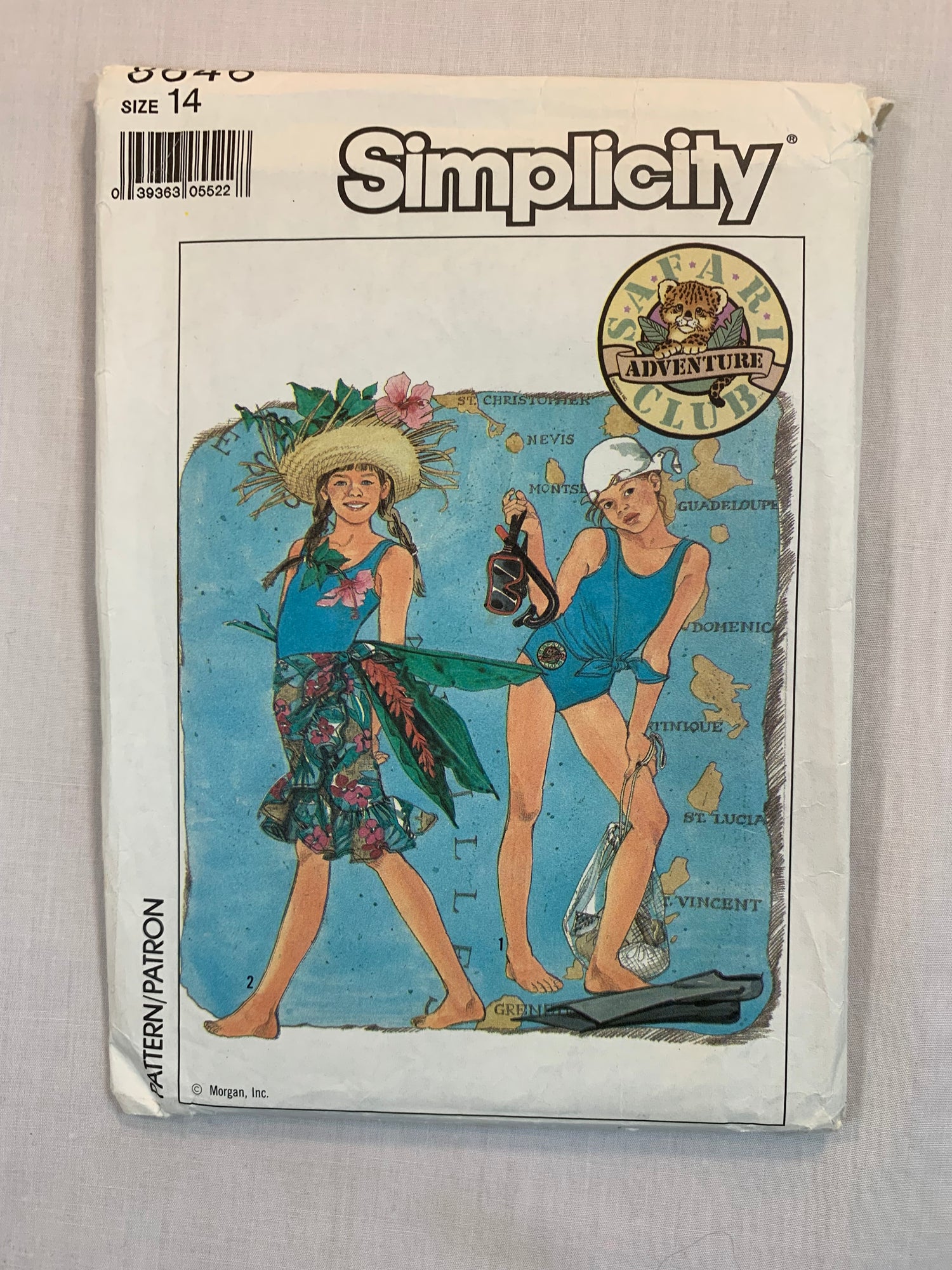 Simplicity Sewing Pattern 8646 Girls' Front Wrap Skirt, Swimsuit, Stretch Knits Only, Transfers, Bathing Suit, Swimwear, Size 14, Uncut, Vintage 1988