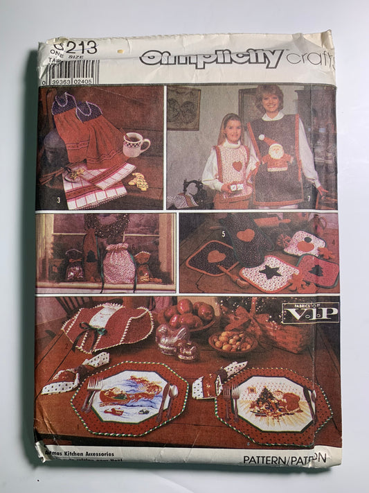 Simplicity 6213 Crafts, Christmas Kitchen Accessories, One Size, Uncut, Vintage 1988