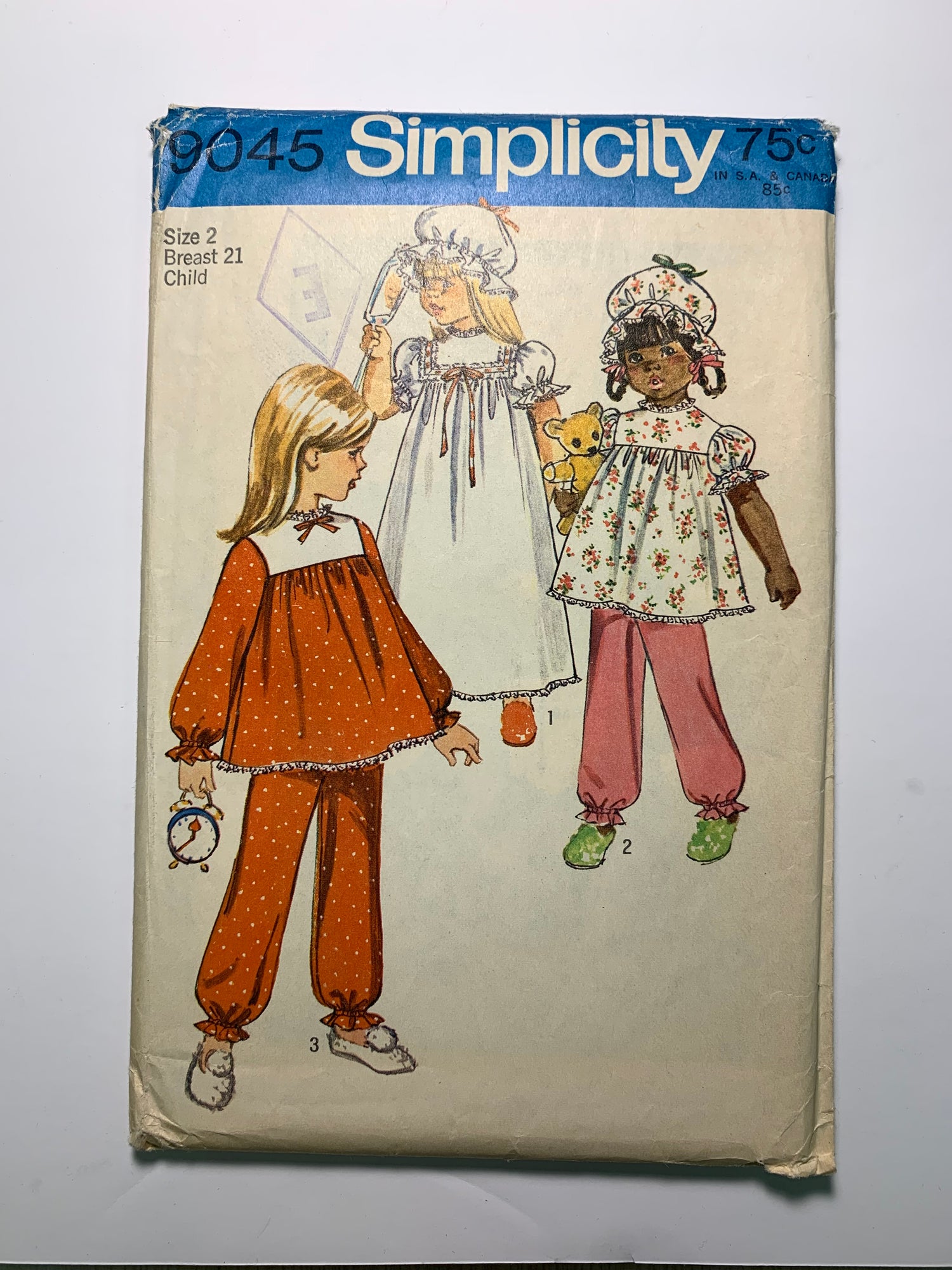 Simplicity 9045 Toddlers' Nightgown, Pajamas, Cap, Size 2, Cut, Vintage 1979