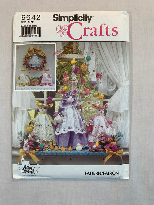 Simplicity Sewing Pattern 9642 Decorative Bunnies, Pom-Pon Ornaments, One Size, Clothes, Wardrobe, 3 Variations, Uncut, Vintage 1990