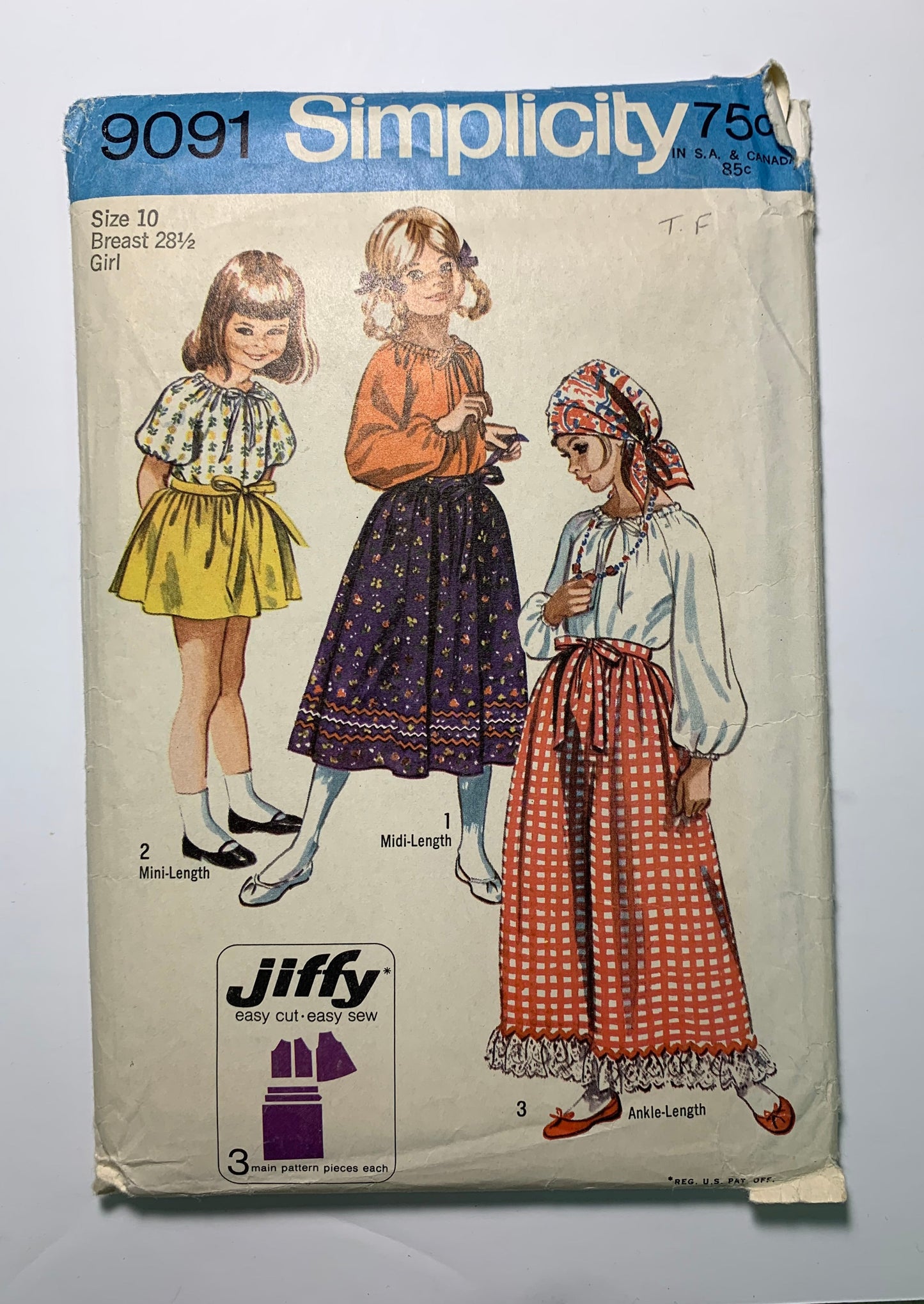 Simplicity 9091 Girls' Back Wrap Skirt, Blouse, Size 10, Cut, Vintage 1979