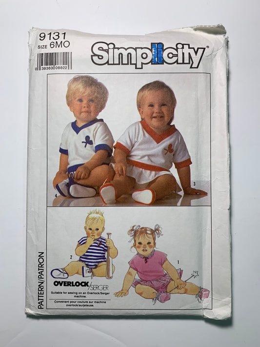 Simplicity 9131 Babies' Romper, Shoes, Size 6 Mths, Uncut, Vintage 1989