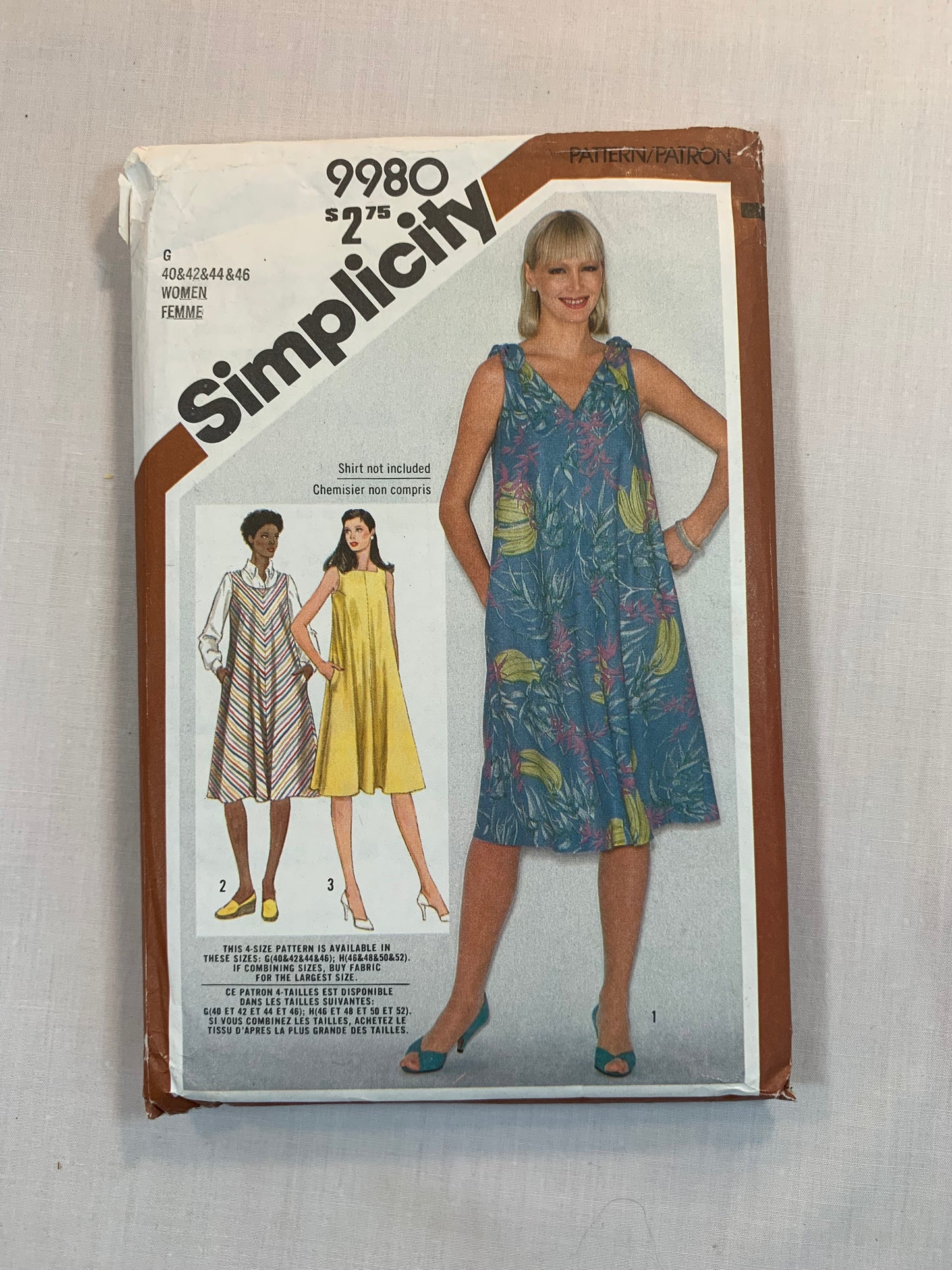 Simplicity Sewing Pattern 9980 Misses' Pullover Sundress. Jumper, Pockets, Scoop/Square Neck, Flared, Below Knee, Size 40-46, Uncut, Vintage 1981
