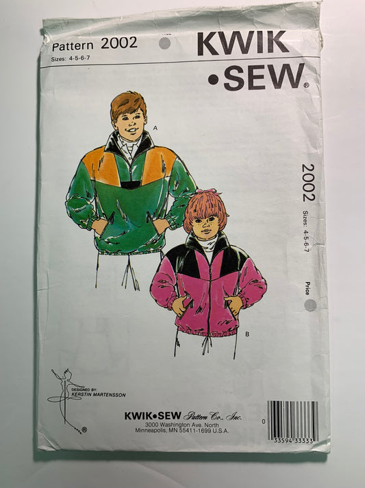 KWIK 2002 Boys' Girls' Jackets, Size 4-7, Uncut, Vintage 1980