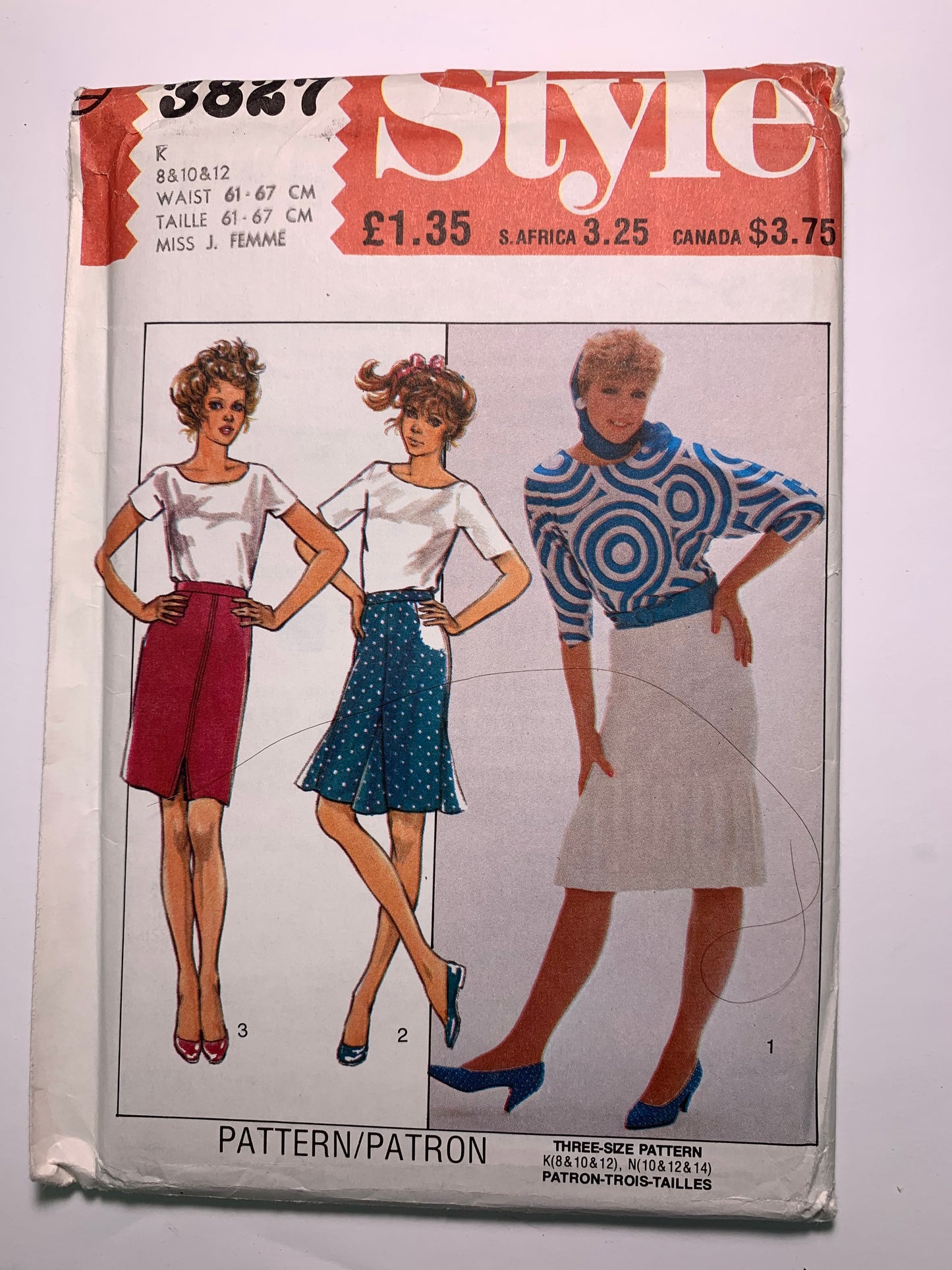 Style 3827 Misses' Skirts, Size 8-12, Uncut, Vintage 1982