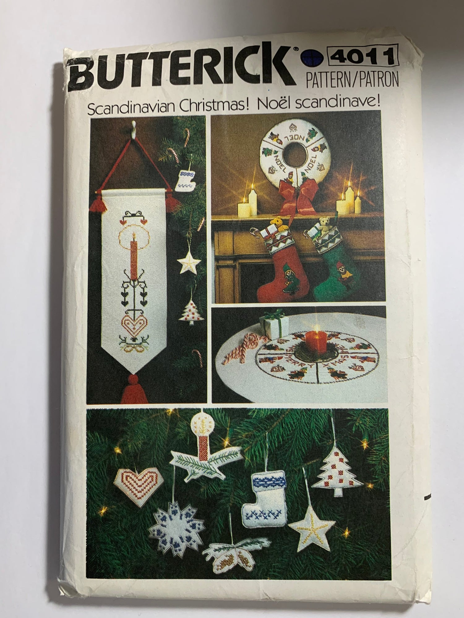 Butterick Sewing Pattern 4011 Craft Scandinavian Christmas Ornaments, Transfers, Stockings, Wall Hanging, Wreath, Centerpiece, Heart, Snowflakes, Star, Candle, Uncut, Vintage 1993