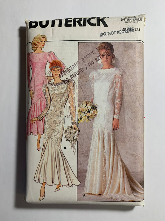 Butterick Sewing Pattern 4415 Misses' Bridal Gowns, Bridesmaids' Dress, Long Sleeves, Floor Length, Fitted, Flared Skirt, Zipper Back, Size 8-12, Uncut, Vintage 1986