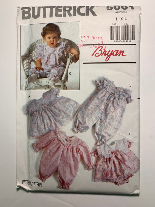 Butterick 5001 Baby/Infant Dress, Panties, Pants, Size L-XL, Uncut, Vintage 1990